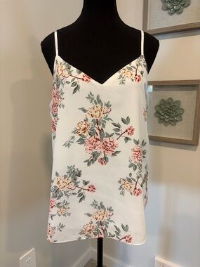 Bootlegger Kismet White/Green/Pink Floral Adjustable Strap Blouse EUC